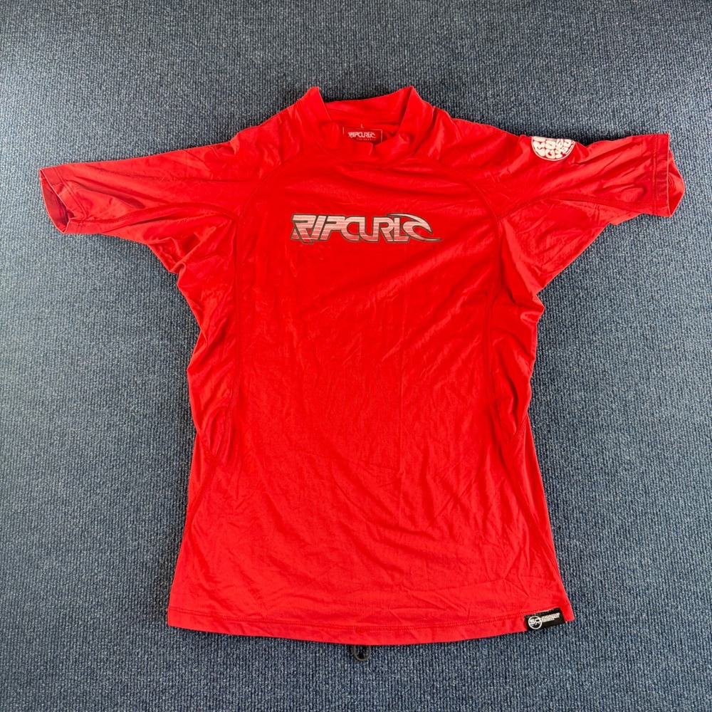 Rip Curl Mens Red Rash Guard Short Sleeve UPF 50+ Swim Shirt Size L